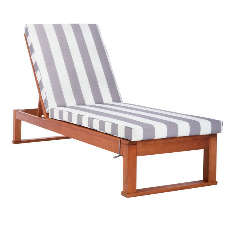 Chaise longue simple inclinable en eucalyptus avec coussins 80,9 po Faunce, Naturel, Gris / Blanc