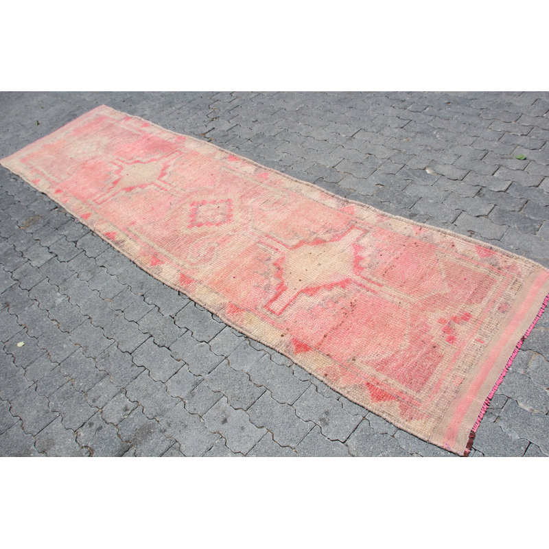 Tapis de couloir turc antique en laine fabriqué à la main avec motif géométrique bohémien pour le couloir