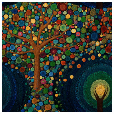 Colourful Tree Circles Quilted Bedspread All Sizes
