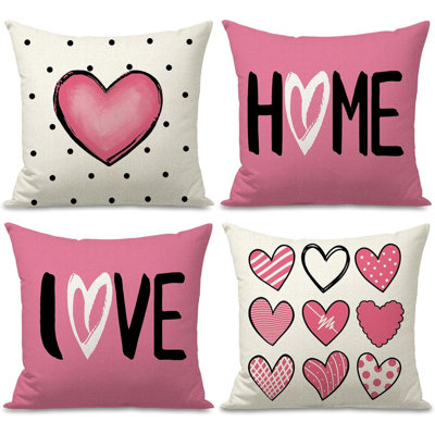 Valentines Day Pillow Covers  Set Of 4 For Valentine Decor Dots Love Heart Throw Pillows Decorative Cushion Cases Valentine‘S Day Decorations