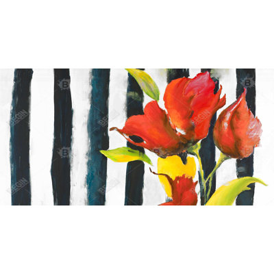 Flowers on black and white stripes - 15.75"x31.50" Desk mat