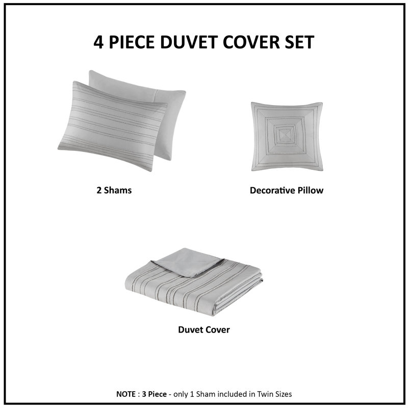 Gray Twin/Twin XL Clip Jacquard Duvet Cover Set with Decorative Pillow