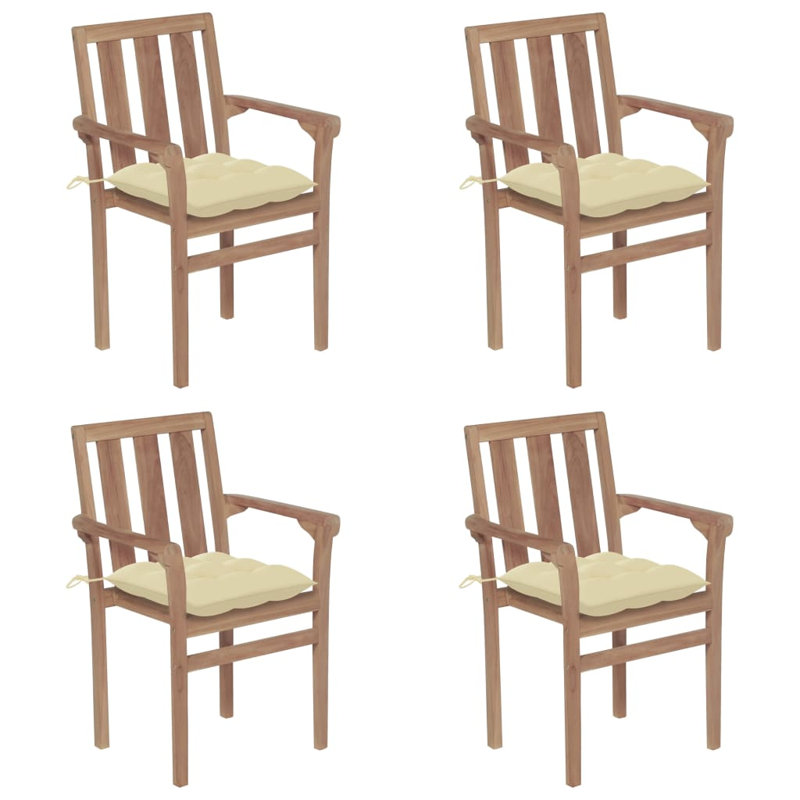 Chaise de patio en teck avec coussins Braxton-Rocco, Blanc crème