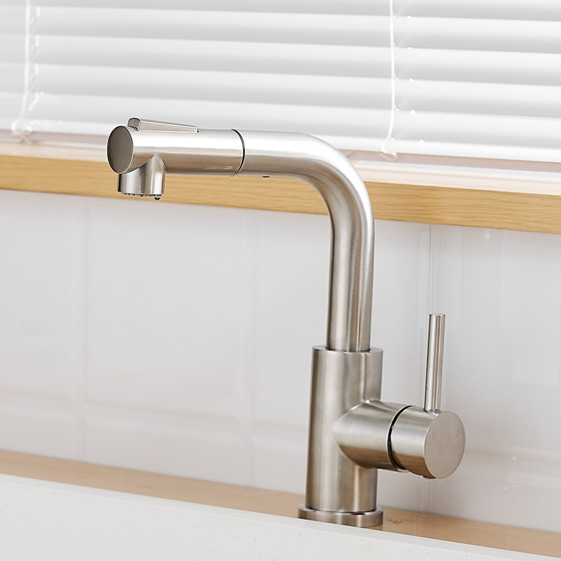 Robinet de salle de bain en nickel brossé avec bec rétractable, pivotant à 360 °, contemporain pour lavabo en céramique
