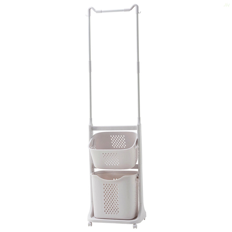 2-Tier Laundry Hamper Sorter With Hanging Bar, Rolling Laundry Baskets With Wheels Removable, Stackable Laundry Cart Organizer And Storage For Small Space, Dorm, Closet, Bathroom