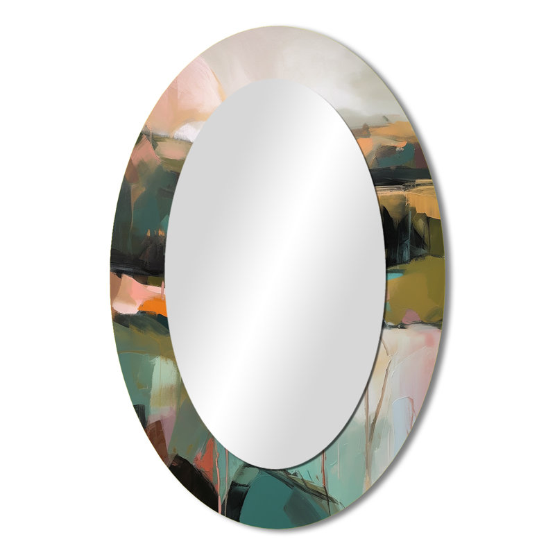 Green And Pink Transcending Reality - Modern Oval Wall Mirror, 36" x 24"