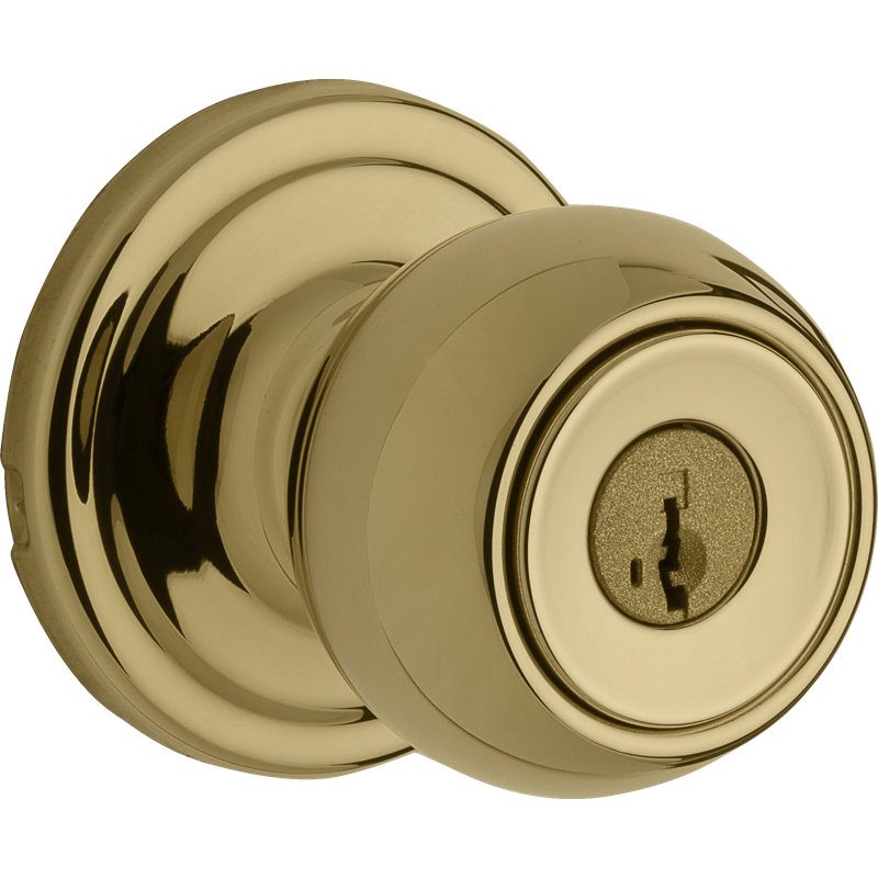 Bouton de porte d’entrée à clé avec rosette rond Huntington, Laiton poli pérenne