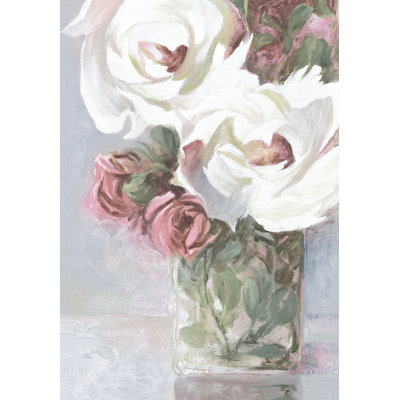 White and Magenta Textured Flowers Transitional - Wrapped Canvas Painting Print