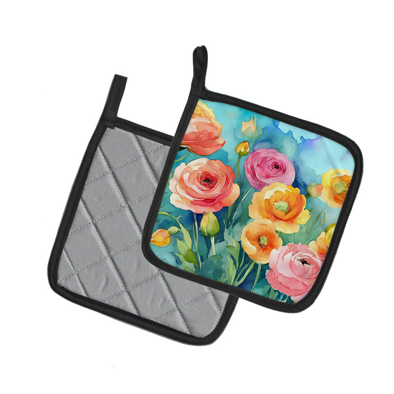 Renoncule dans une paire d'aquarelles porte-casseroles
