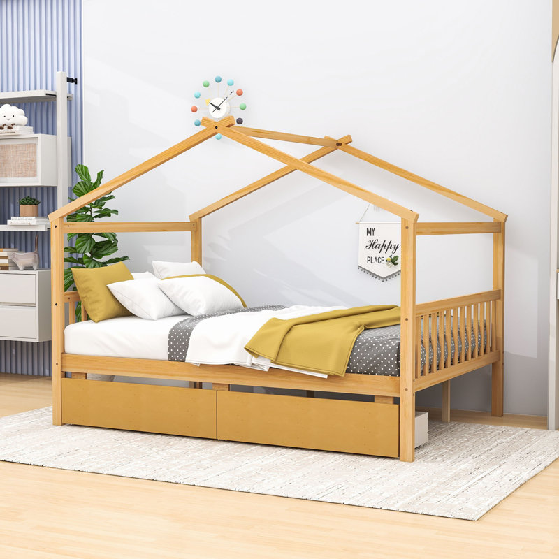 Souris Wood Daybed with 2 Big Drawers, Full, Walnut