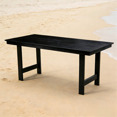 HDPE Patio Dining Family Table, coffee table, outdoor table for 4-6 People with Umbrella Hole for Backyard, Garden, Pool, Black