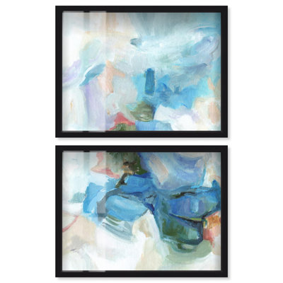 Heavenly Stream I - Ira Comleva, reproduction abstraite grand format en deux parties sous verre, par Art Remedy, cadre noir, 44 x 33 cm