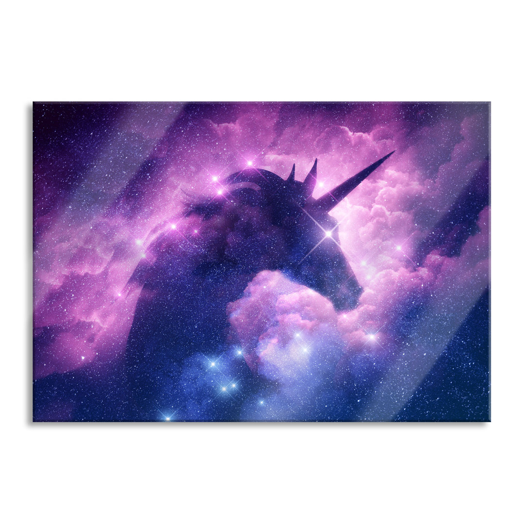 Glasbild Einhornsilhouette Galaxie