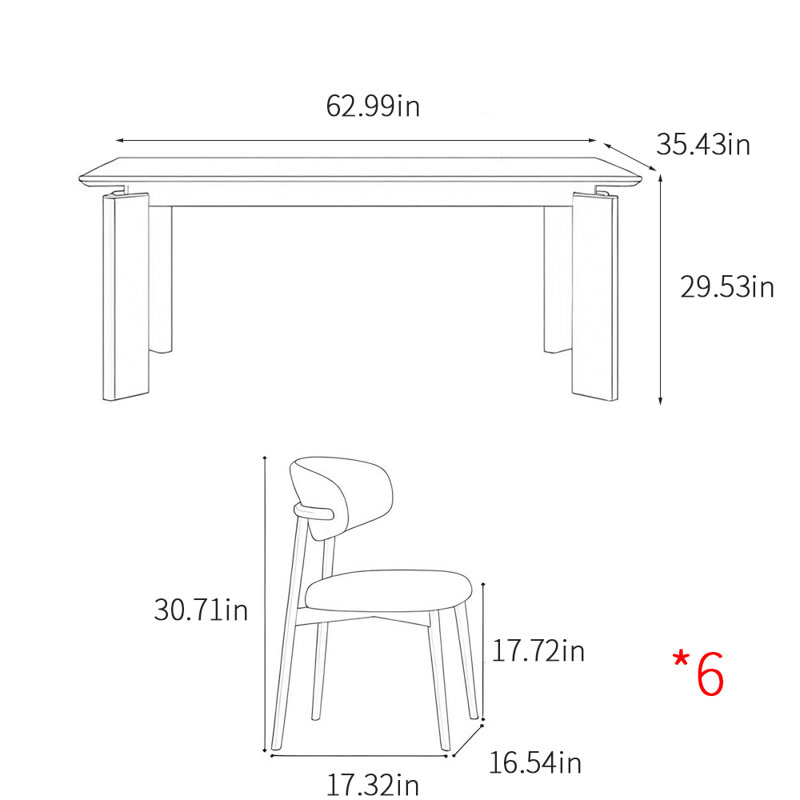 Modern simple rectangular dining table sets., 29.53"H x 62.99"L x 35.43"W 