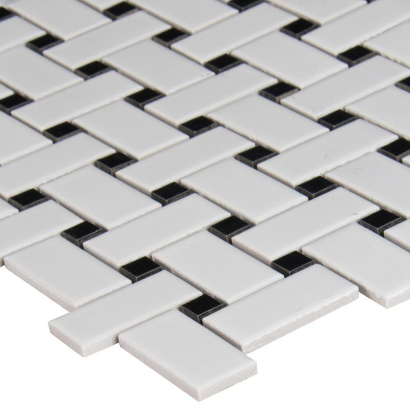 Cascade White & Black Basketweave Porcelain Mosaic Tile