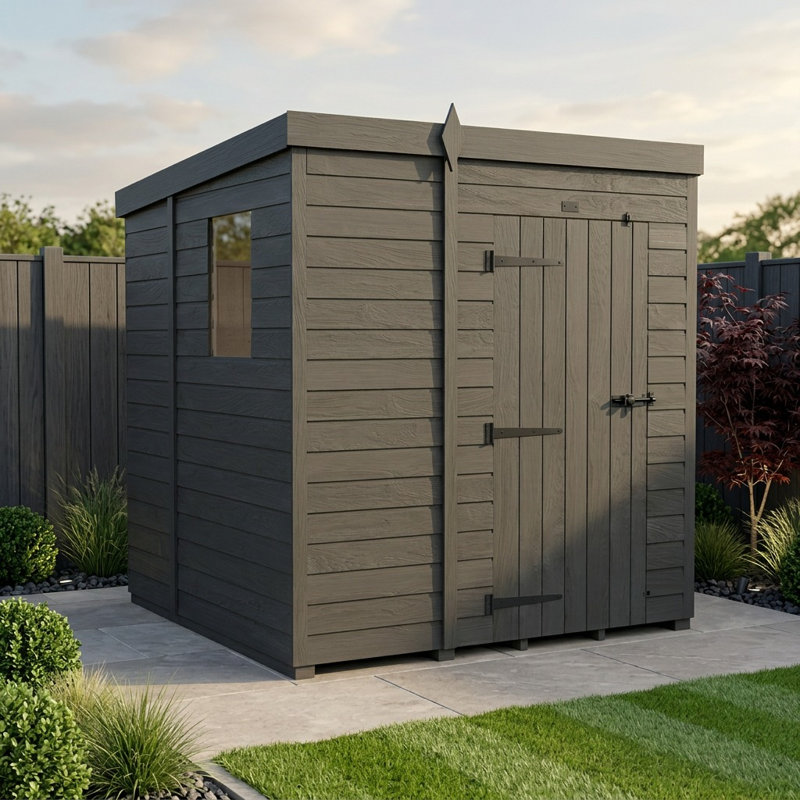 Total Sheds 5ft x 6ft Composite Pent Garden Shed - Single Door - With Windows - EPDM Rubber Roof - UK Manufactured