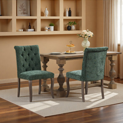 Set Of 2, Upholstered Chenille Fabric Accent Dining Chair, Curved Solid Wood Legs, Elegant Tufted Club Dining Room Kitchen Room Dining Chair