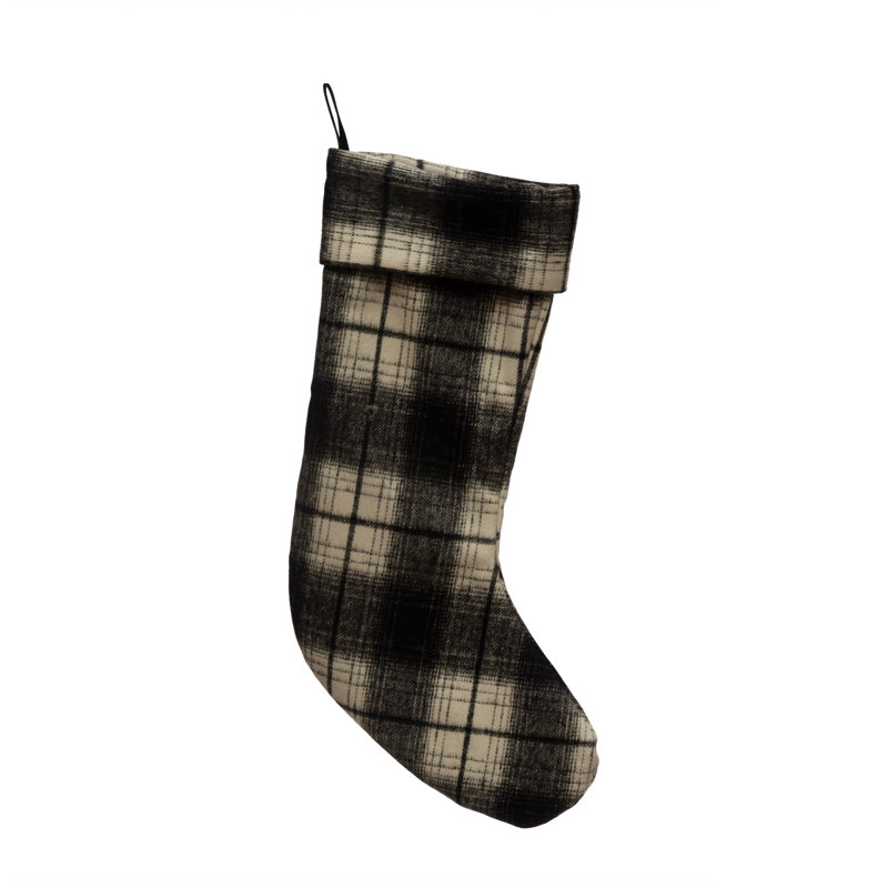 Chaussette de Noël en tissu écossais noir et blanc