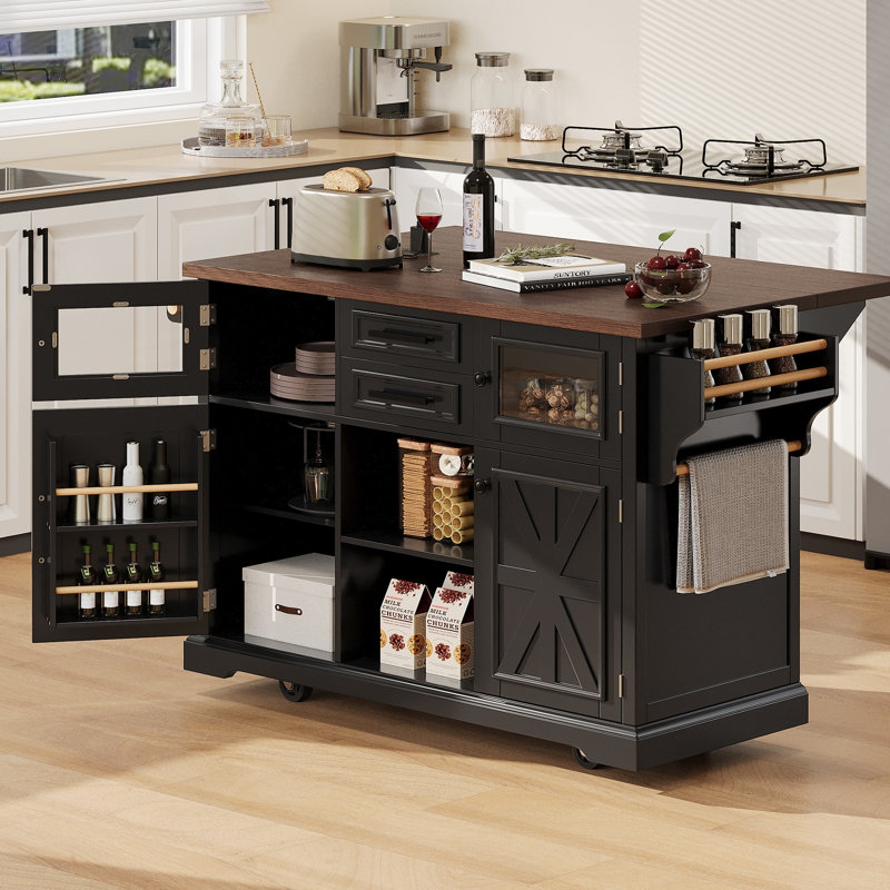Îlot de cuisine en bois rustique avec rangement et abattant, style campagnard mobile