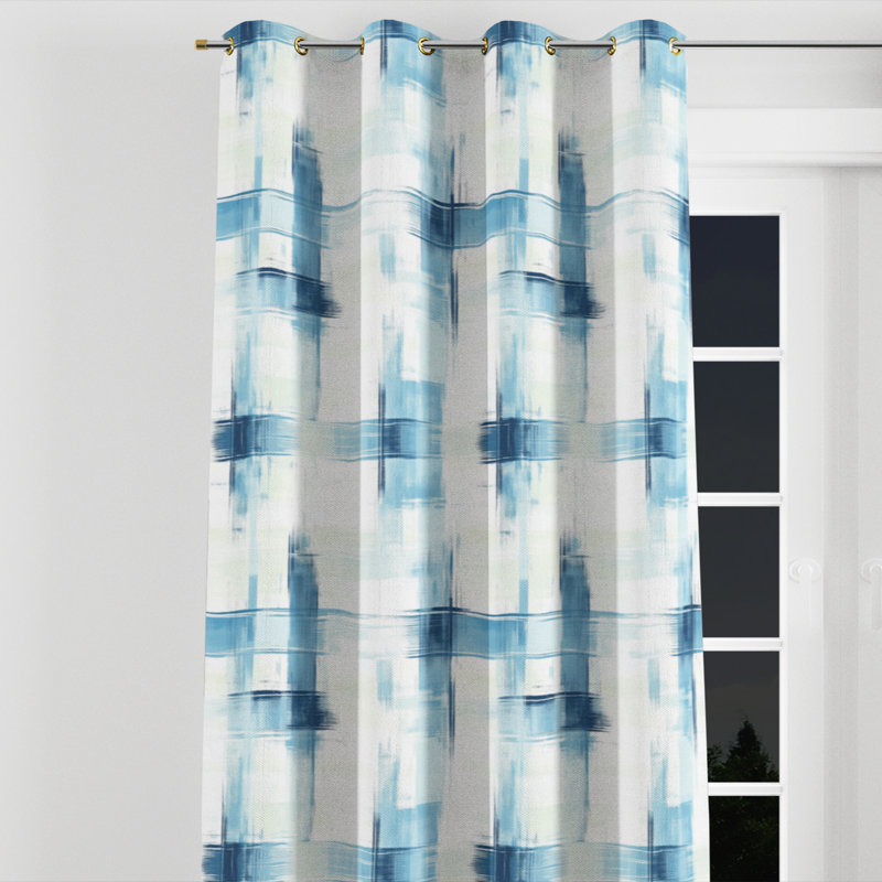 Rideaux Modern Window - rideau à œillets à motif écossais bleu clair - 1 panneau, Œillets dorés, L 52 po x L 90 po