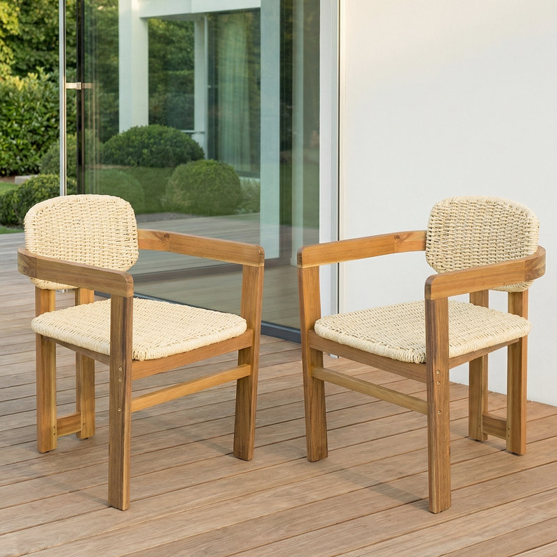 Ensemble de chaises de patio en rotin Classic - Bois d'acacia résistant aux intempéries pour les repas en plein air