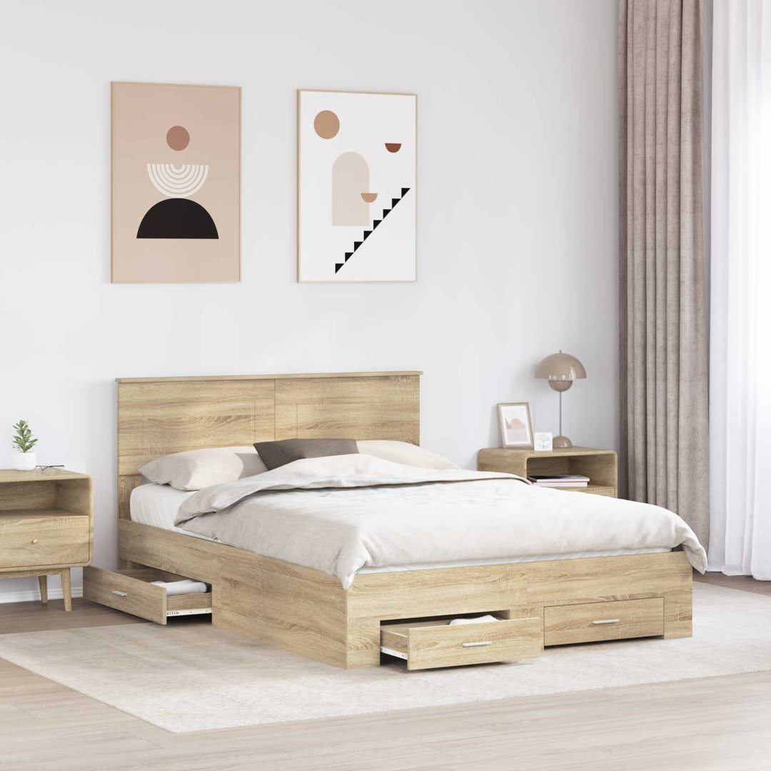 Bed Frame With Drawer Smoked Oak 120 X 200 Cm Engineered Wood