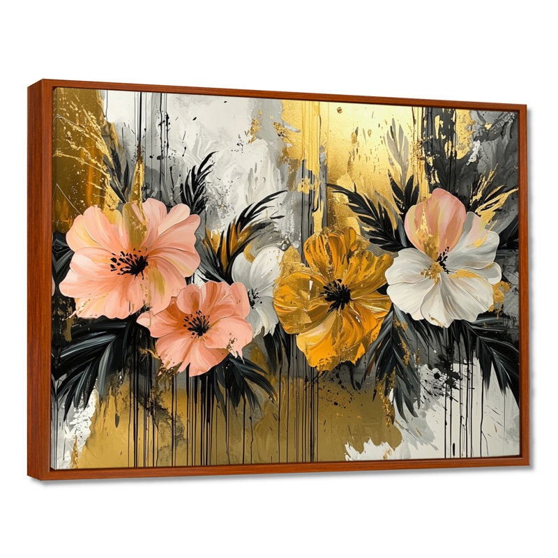 Morann Golden Hibisuc In A Tropical Symphony I - art mural hibiscus, H 12 po x l 20 po, Impression encadrée flottante, Brun