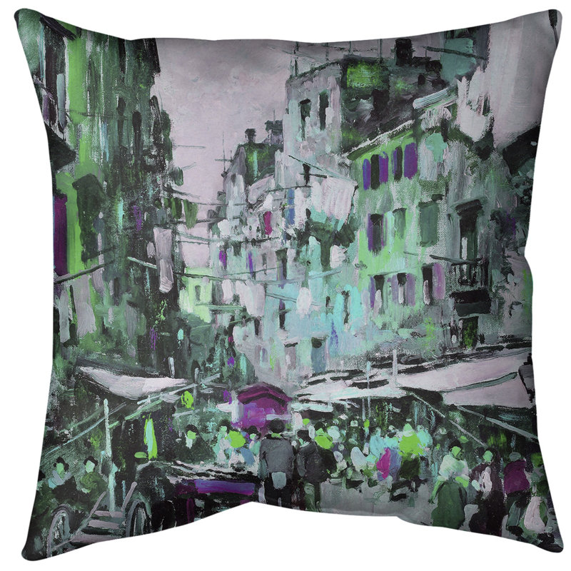 Coussin Market in Naples, 18 po x 18 po, Vert, Faux lin