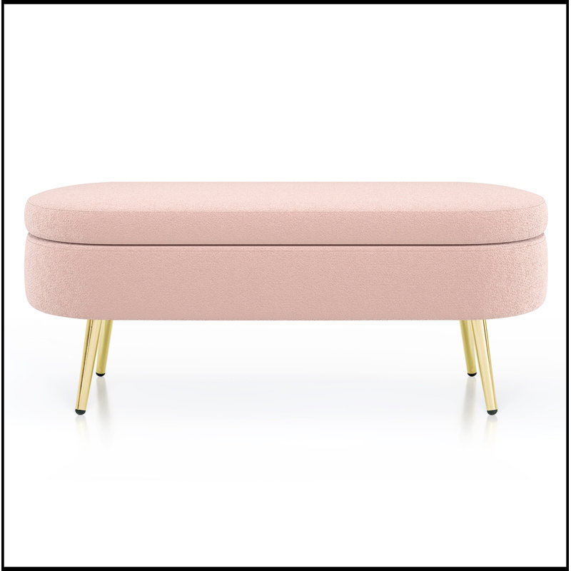Banc de rangement ovale avec pieds en métal, Rose