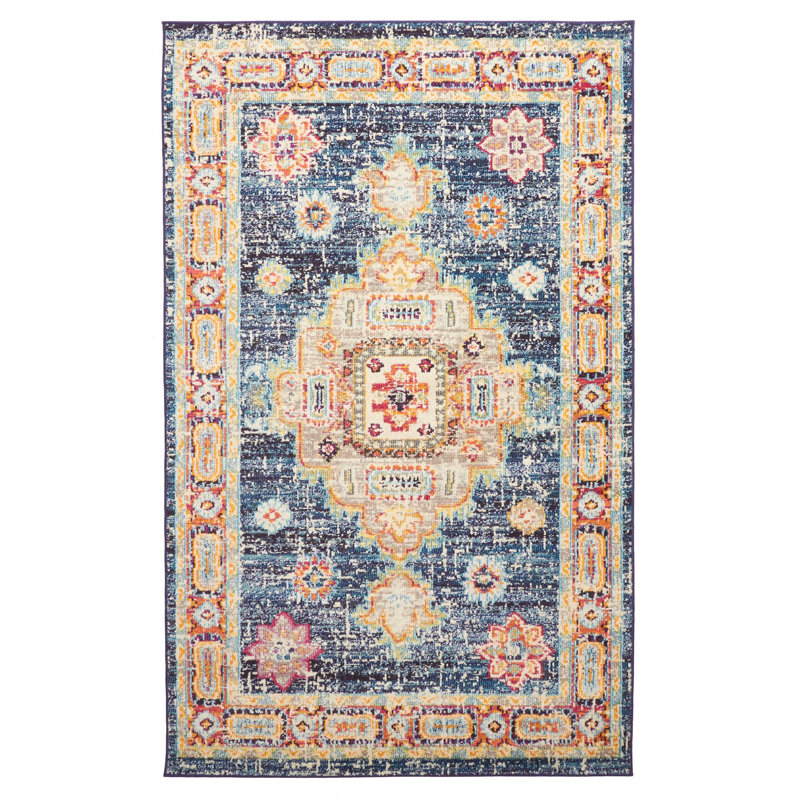 Lotus Navy Rug 5'0" x 8'0", Rectangle 5' x 8'