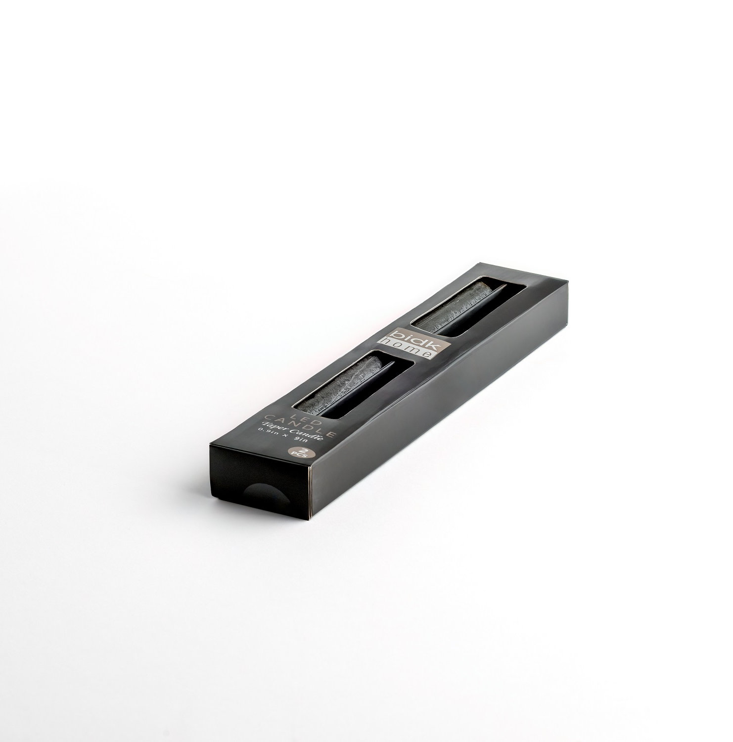 2 Pc Med Flameless Taper Candle, Black