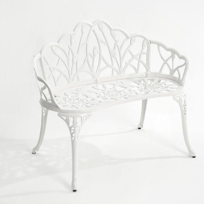 Banc de jardin en métal, H 34,6 po x l 33,8 po x P 22,4 po, Blanc