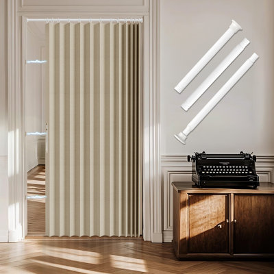 Accordion Door Curtain with Magnetic Closure, No-Drill Tension Rod, Light Filtering Privacy Room Divider for Doorways, Closets, Bedrooms and Living Rooms
