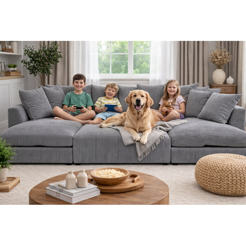 7 Seater Corduroy Sofa Bed, Charcoal