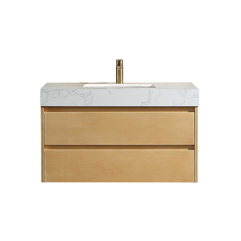 Meuble-lavabo mural en bois flottant avec comptoir en céramique, 36"