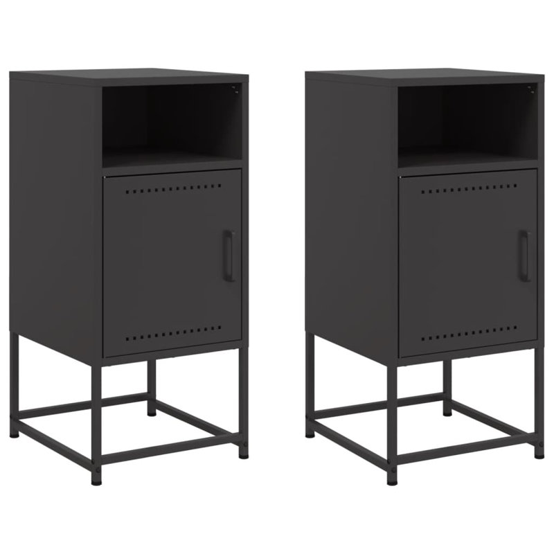 Ensemble de 2 tables de chevet standard en acier noir vidaXL 14,2 po x 15,4 po x 30,7 po, Noir, 2