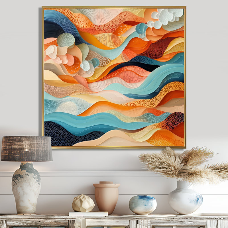 Nyarai abstrait corail vagues océaniques de l'éternité II - art mural corail, H 16 po x l 16 po, Doré
