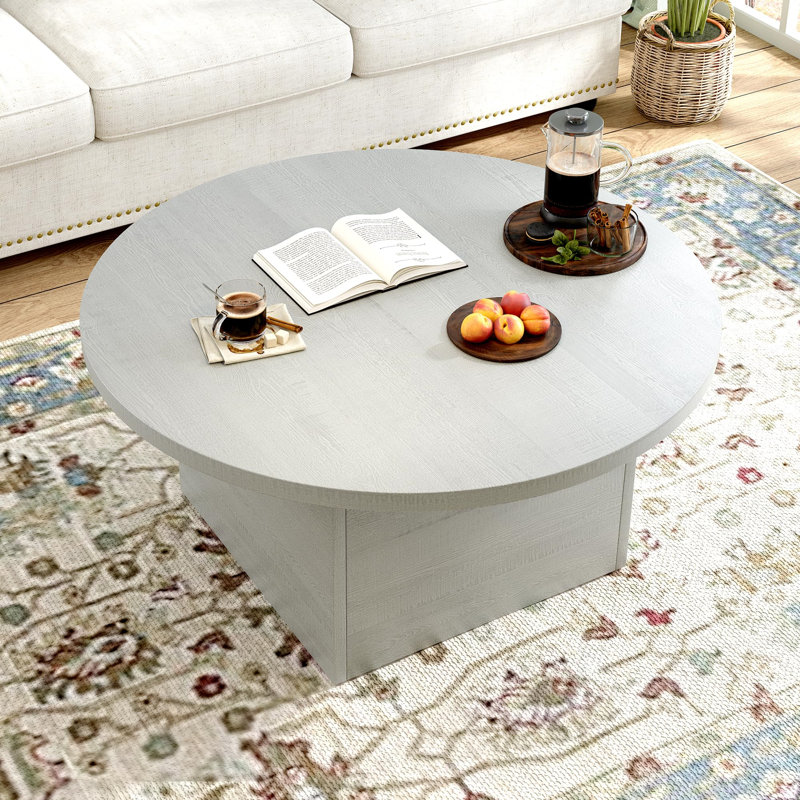 Round Coffee Table,35-Inch Engineered Wood Coffee Table For Living Room,Oak, White Wood