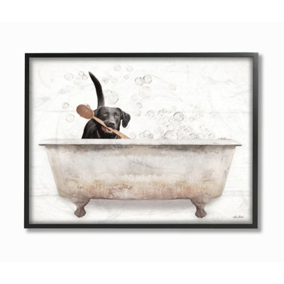 «Happy Labrador in Rustic Bubble Bath Design», art texturé noir sur toile par Lori Deiter