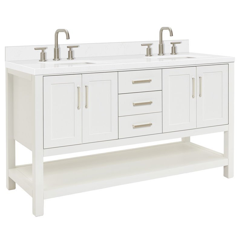 ARIEL Magnolia 60 Double Sink Bathroom Vanity with Top, White, Rectangular