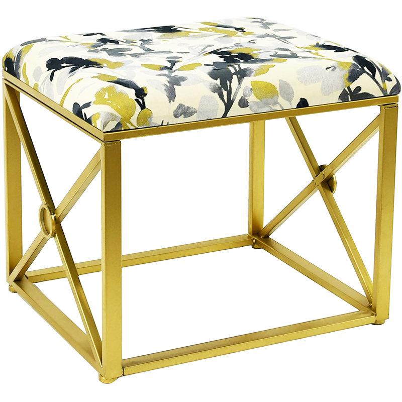Amedee Upholstered Ottoman, Gold, Leaf Storm