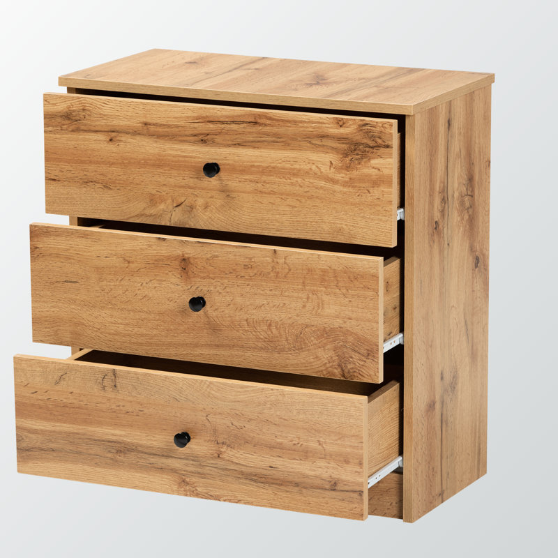 Lavande Brown Finish 3-Drawer Storage Chest With Metal Knobs, 25.38" H X 23.48" W X 12.42" D