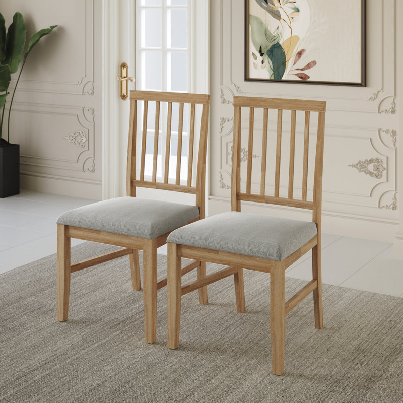 Wooden Dining Chair With Warm Grey Cover, Natural Oak