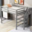 Lit mezzanine double gris avec rangement intégré et marches ascendantes-2059383571