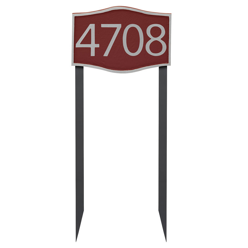 Enseigne d’adresse pour pelouse sur 1 ligne, Argent, Rouge