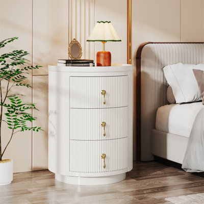 3-Drawer Round Bedroom Nightstand White