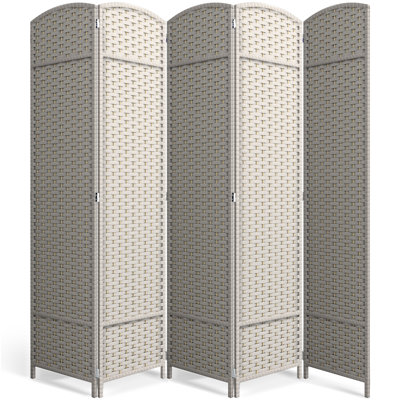 Sorbus 5-Panel Wide Folding Room Divider, Mesh Hand-Woven Privacy Screen - Beige