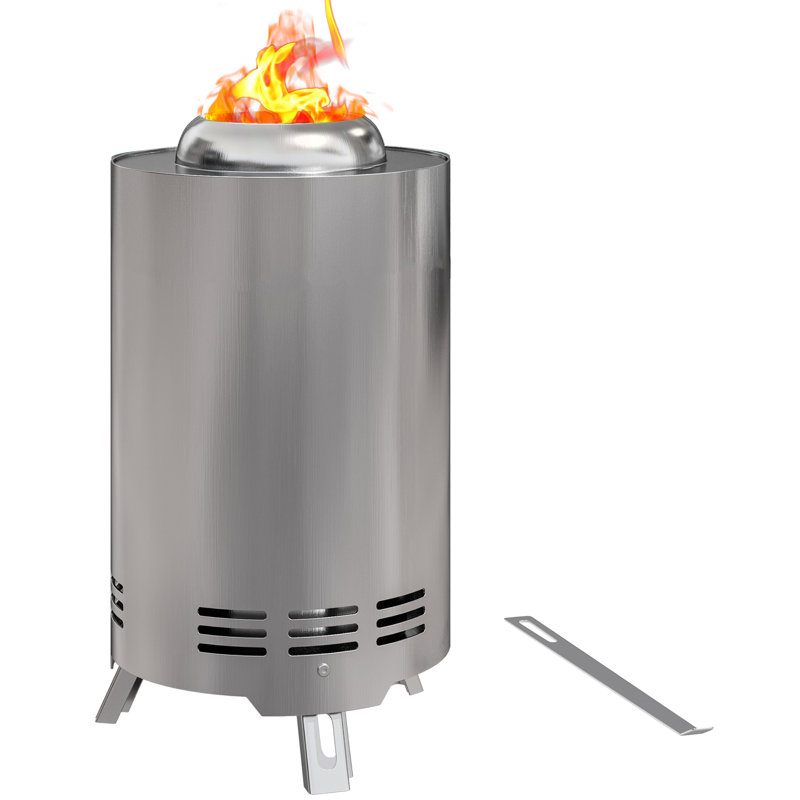Cylinder Charcoal Smokeless Fire Pit, Silver