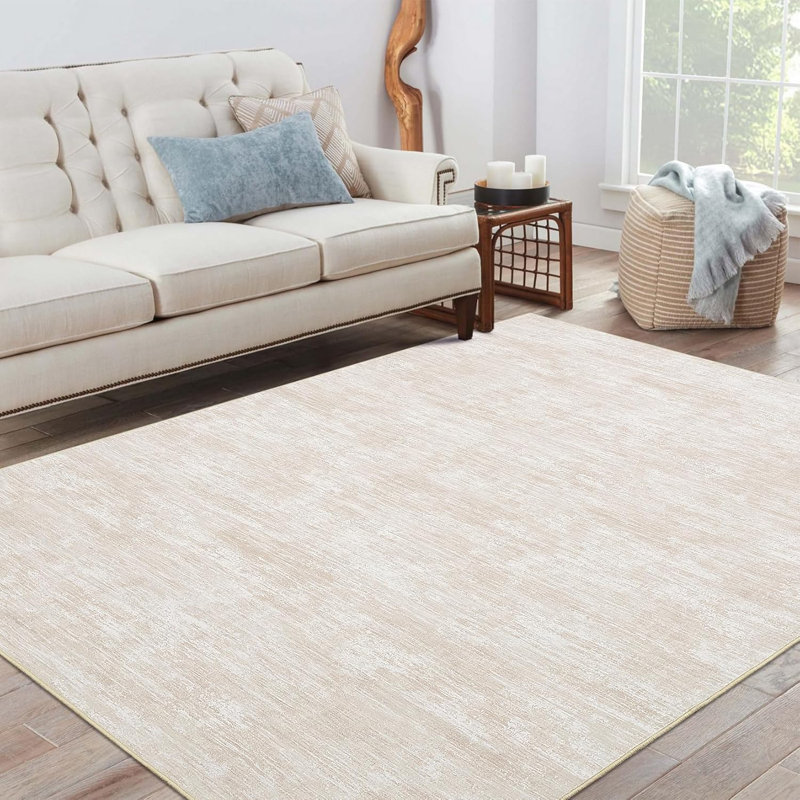 Abstract Washable Area Rug, Light Beige, Rectangle 120 x 170 cm