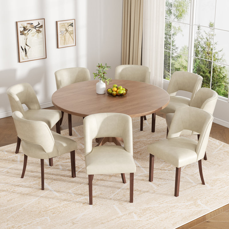 Chaise d'appoint rembourrée en bois massif, Beige